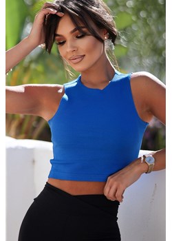 Klasyczny crop top z prążkowanej dzianiny - kobaltowy ze sklepu Cudmoda w kategorii Bluzki damskie - zdjęcie 179653144