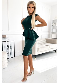 Elegancka sukienka midi z baskinką - zielona ze sklepu Cudmoda w kategorii Sukienki - zdjęcie 179653423