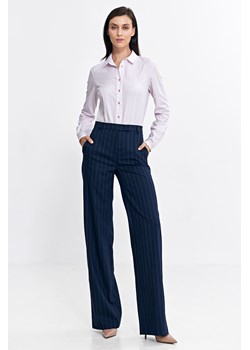 Spodnie bootcut z szerokimi nogawkami – granatowe ze sklepu Cudmoda w kategorii Spodnie damskie - zdjęcie 179653942