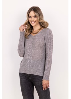 Sweter damski z warkoczami – szary ze sklepu Cudmoda w kategorii Swetry damskie - zdjęcie 179654001