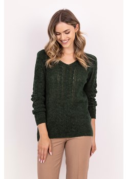 Sweter damski z warkoczami – zielony ze sklepu Cudmoda w kategorii Swetry damskie - zdjęcie 179654002