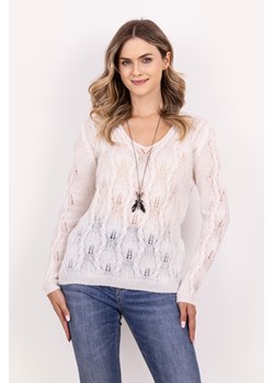 Sweter ażurowy w warkocze – ecru ze sklepu Cudmoda w kategorii Swetry damskie - zdjęcie 179654011