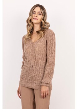 Sweter ażurowy w warkocze – mocca ze sklepu Cudmoda w kategorii Swetry damskie - zdjęcie 179654012