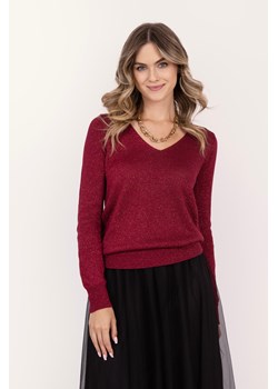 Sweter z metaliczną nitką - bordowy ze sklepu Cudmoda w kategorii Swetry damskie - zdjęcie 179654023