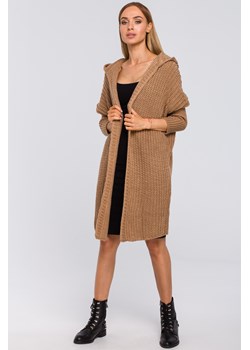 Kardigan oversize z kapturem - kamelowy ze sklepu Cudmoda w kategorii Swetry damskie - zdjęcie 179654071