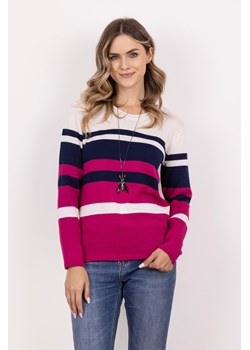 Sweter damski w paski - amarantowy ze sklepu Cudmoda w kategorii Swetry damskie - zdjęcie 179654120