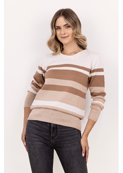 Sweter damski w paski - beżowy ze sklepu Cudmoda w kategorii Swetry damskie - zdjęcie 179654121