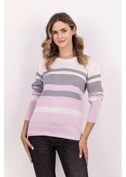 Sweter damski w paski - różowy ze sklepu Cudmoda w kategorii Swetry damskie - zdjęcie 179654122