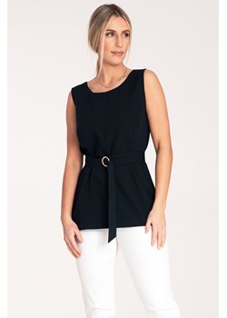 Elegancka bluzka z paskiem w talii - granatowa ze sklepu Cudmoda w kategorii Bluzki damskie - zdjęcie 179654603