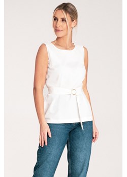 Elegancka bluzka z paskiem w talii - ecru ze sklepu Cudmoda w kategorii Bluzki damskie - zdjęcie 179654604