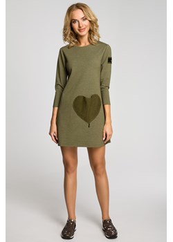 Mini sukienka - tunika z dzianiny - khaki ze sklepu Cudmoda w kategorii Sukienki - zdjęcie 179654710