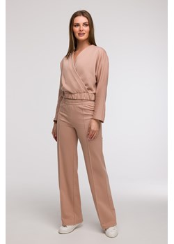 Spodnie dresowe z nogawkami typu wide leg - mocca ze sklepu Cudmoda w kategorii Spodnie damskie - zdjęcie 179654900