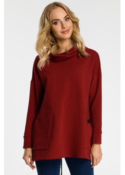 Bluza oversize z kominem i kieszeniami - bordowa ze sklepu Cudmoda w kategorii Bluzy damskie - zdjęcie 179654953