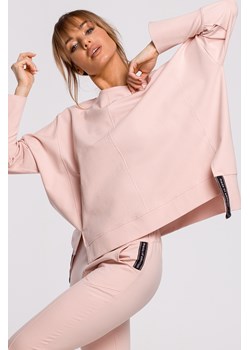Bluza z rozcięciami na bokach i lampasem - cukierkowo-różowa ze sklepu Cudmoda w kategorii Bluzy damskie - zdjęcie 179655441
