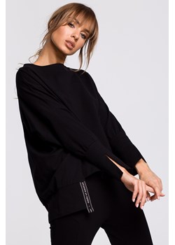 Bluza z rozcięciami na bokach i lampasem - czarna ze sklepu Cudmoda w kategorii Bluzy damskie - zdjęcie 179655442