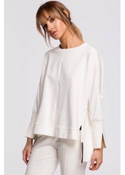 Bluza z rozcięciami na bokach i lampasem - ecru ze sklepu Cudmoda w kategorii Bluzy damskie - zdjęcie 179655444
