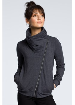 Bluza z ukośnym zamkiem - grafitowa ze sklepu Cudmoda w kategorii Bluzy damskie - zdjęcie 179655570