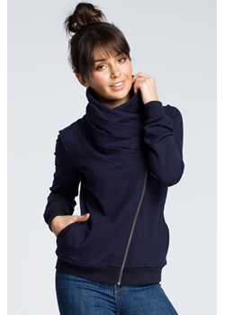 Bluza z ukośnym zamkiem - granatowa ze sklepu Cudmoda w kategorii Bluzy damskie - zdjęcie 179655581