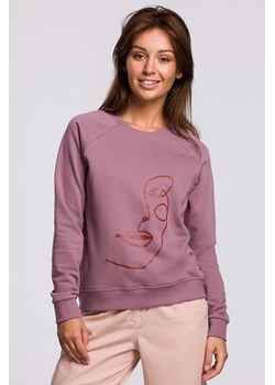 Stylowa bluza z nadrukiem - wrzosowa ze sklepu Cudmoda w kategorii Bluzy damskie - zdjęcie 179655830