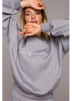 Bluza szeroka z haftem - stalowa ze sklepu Cudmoda w kategorii Bluzy damskie - zdjęcie 179655892