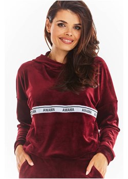 Ciepła bluza z weluru - bordowa ze sklepu Cudmoda w kategorii Bluzy damskie - zdjęcie 179656183