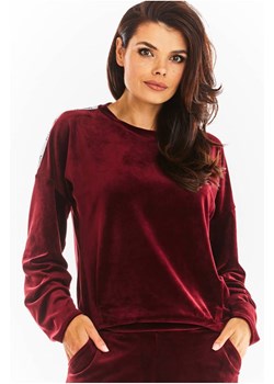 Prosta bluza z lampasami - bordowa ze sklepu Cudmoda w kategorii Bluzy damskie - zdjęcie 179656193