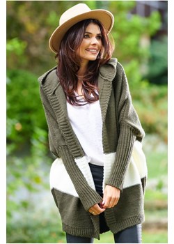 Ciepły kardigan oversize - khaki ze sklepu Cudmoda w kategorii Swetry damskie - zdjęcie 179656273