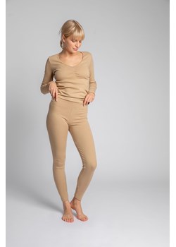 Bawełniane legginsy z dzianiny prążkowanej - cappuccino ze sklepu Cudmoda w kategorii Spodnie damskie - zdjęcie 179656431