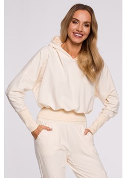 Bluza z kapturem i wysokim ściągaczem - śmietankowa ze sklepu Cudmoda w kategorii Bluzy damskie - zdjęcie 179656681