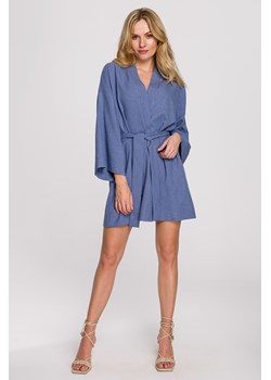 Sukienka kimono z paskiem - niebieska ze sklepu Cudmoda w kategorii Sukienki - zdjęcie 179656741