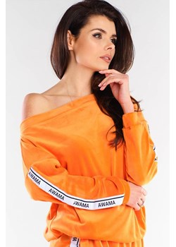 Welurowa bluza z lampasami - pomarańczowa ze sklepu Cudmoda w kategorii Bluzy damskie - zdjęcie 179656921