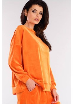 Bluza oversize z weluru - pomarańczowa ze sklepu Cudmoda w kategorii Bluzy damskie - zdjęcie 179656930