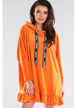 Welurowa bluza oversize z falbanką - pomarańczowa ze sklepu Cudmoda w kategorii Bluzy damskie - zdjęcie 179656962