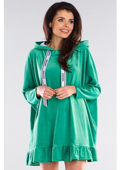 Welurowa bluza oversize z falbanką - zielona ze sklepu Cudmoda w kategorii Bluzy damskie - zdjęcie 179656963