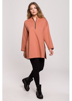 Bluza - tunika z zamkiem i rozporkami po bokach - ceglasta ze sklepu Cudmoda w kategorii Bluzy damskie - zdjęcie 179657010