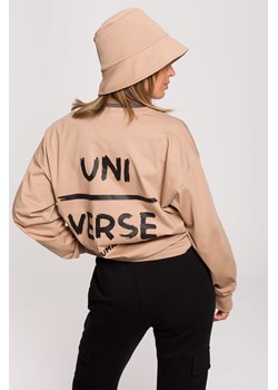 Bluzka longsleeve z nadrukiem - orzechowa ze sklepu Cudmoda w kategorii Bluzki damskie - zdjęcie 179657014