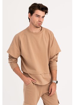 Bluza męska z warstwowymi rękawami - orzechowa ze sklepu Cudmoda w kategorii Bluzy męskie - zdjęcie 179657061
