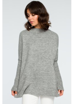 Gruby sweter ze ściągaczem w rękawie - szary - id: 12845 - marki Be Knitwear - 179657192 Gruby sweter ze ściągaczem w rękawie - szary ze sklepu Cudmoda w kategorii Swetry damskie - zdjęcie 179657192