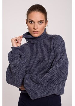 Krótki sweter z golfem - niebieski ze sklepu Cudmoda w kategorii Swetry damskie - zdjęcie 179657250
