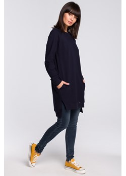 Bluza - tunika z rozcięciami po bokach i ściągaczem na dole - granatowa OUTLET ze sklepu Cudmoda w kategorii Sukienki - zdjęcie 179657540