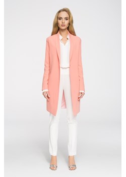 Długi niezapinany blezer damski - łososiowy OUTLET ze sklepu Cudmoda w kategorii Bluzy damskie - zdjęcie 179657544