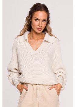 Sweter oversize z kołnierzem - kość słoniowa ze sklepu Cudmoda w kategorii Swetry damskie - zdjęcie 179657743