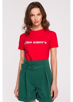 T-shirt z nadrukiem - czerwony ze sklepu Cudmoda w kategorii Bluzki damskie - zdjęcie 179657760