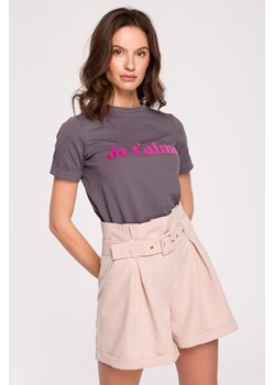 T-shirt z nadrukiem - stalowy ze sklepu Cudmoda w kategorii Bluzki damskie - zdjęcie 179657761