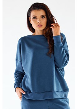 Bawełniana bluza o luźnym kroju - niebieska ze sklepu Cudmoda w kategorii Bluzy damskie - zdjęcie 179657904