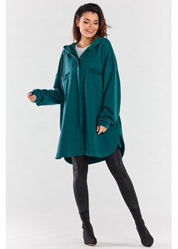 Luźna bluza z kapturem i kieszeniami - zielona ze sklepu Cudmoda w kategorii Bluzy damskie - zdjęcie 179657923