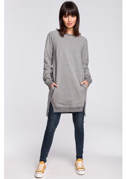 Bluza - tunika z rozcięciami po bokach i ściągaczem na dole - szara ze sklepu Cudmoda w kategorii Bluzy damskie - zdjęcie 179657961