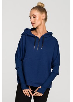 Bluza damska z kapturem i mankietami - atramentowa ze sklepu Cudmoda w kategorii Bluzy damskie - zdjęcie 179658150