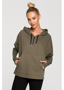 Bluza damska z kapturem i mankietami - khaki ze sklepu Cudmoda w kategorii Bluzy damskie - zdjęcie 179658151