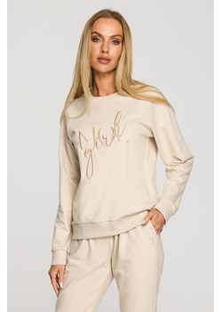 Bluza dresowa z haftem - piaskowa ze sklepu Cudmoda w kategorii Bluzy damskie - zdjęcie 179658171